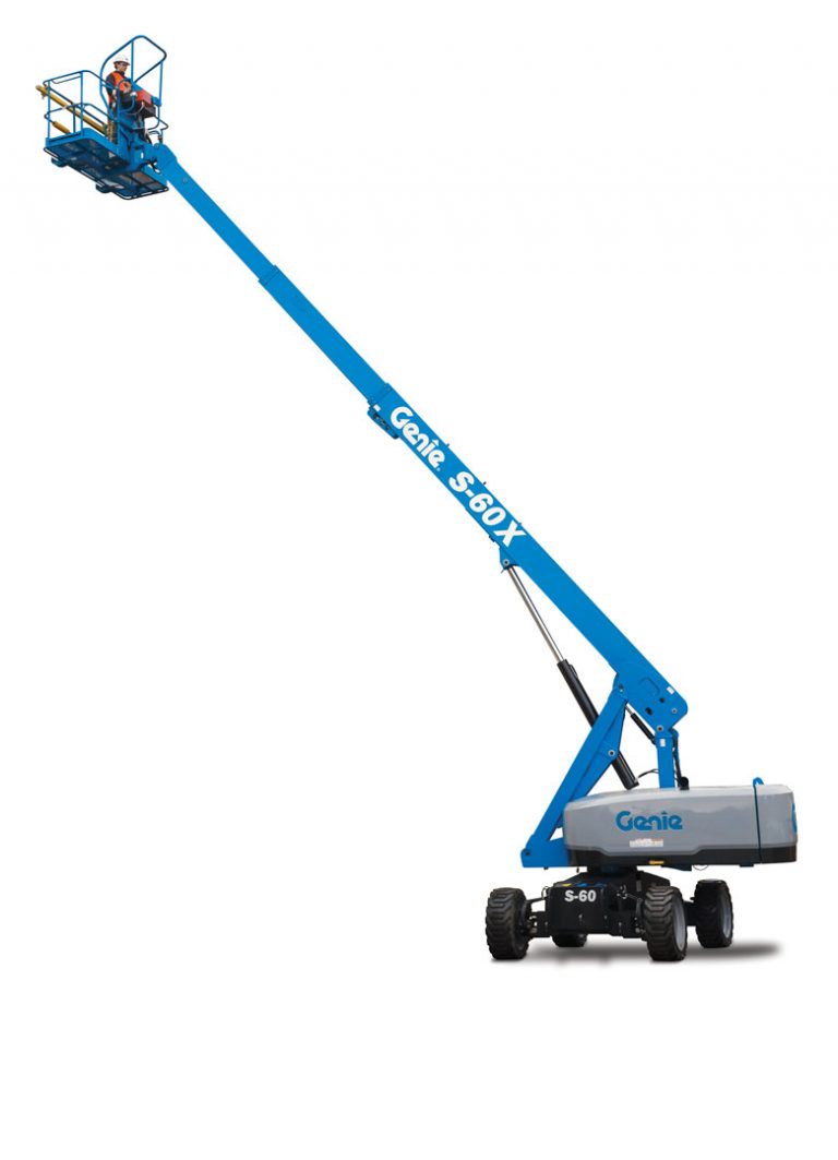 GENIE S-60X Telescopic Boom Lifts - Side profile with bucket raised